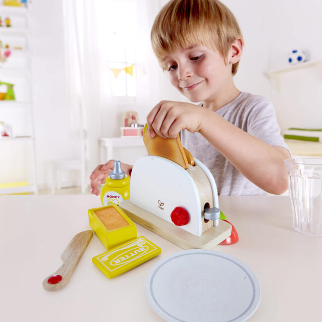 Pop-Up Toaster Set, Kid's Wooden Toy Playset, 7 Pieces - Play Food - 4