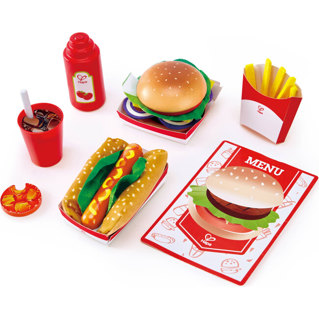 Kitchen Fast Food Wooden Playset, 27 Pieces