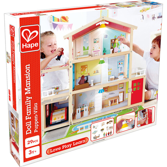 Doll Family Mansion Wooden Dollhouse W/ LED Lights - Hape