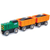 Hape: Diesel Freight Train- Green & Orange - 3pc Wooden Locomotive Toy - Woodens - 2
