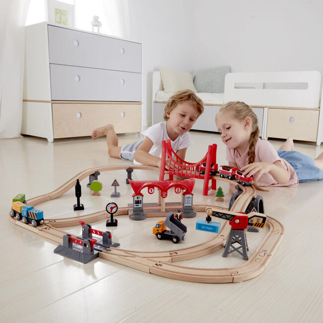 Wooden Busy City Train Set, 51 Pieces - Transportation - 2