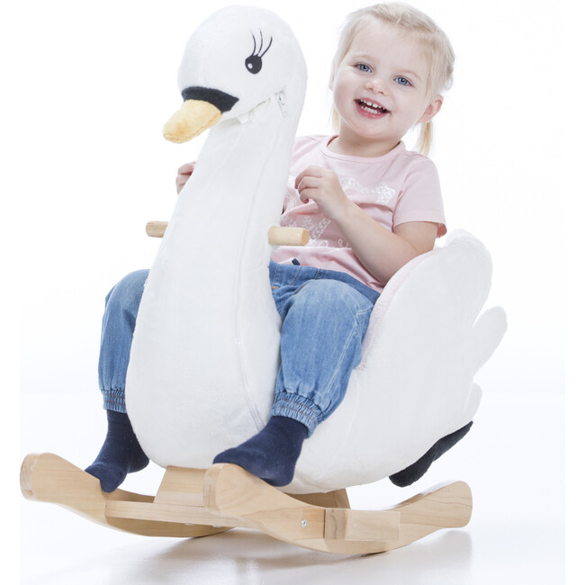 Gerardo's Toys: Little Rockers - Swan - Wooden Plush Ride-On Rocking Animal Toy