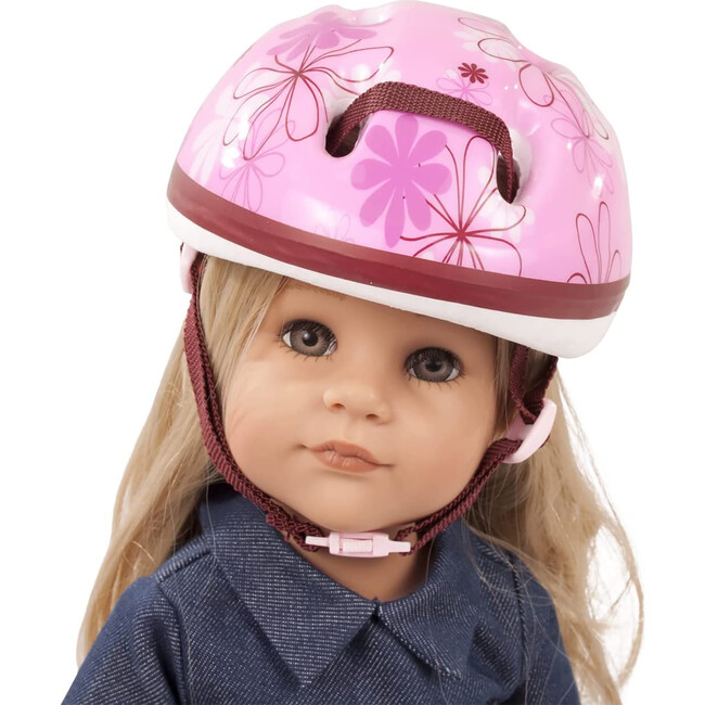Doll Bike Helmet - Pink Flowers - Doll Accessories - 2