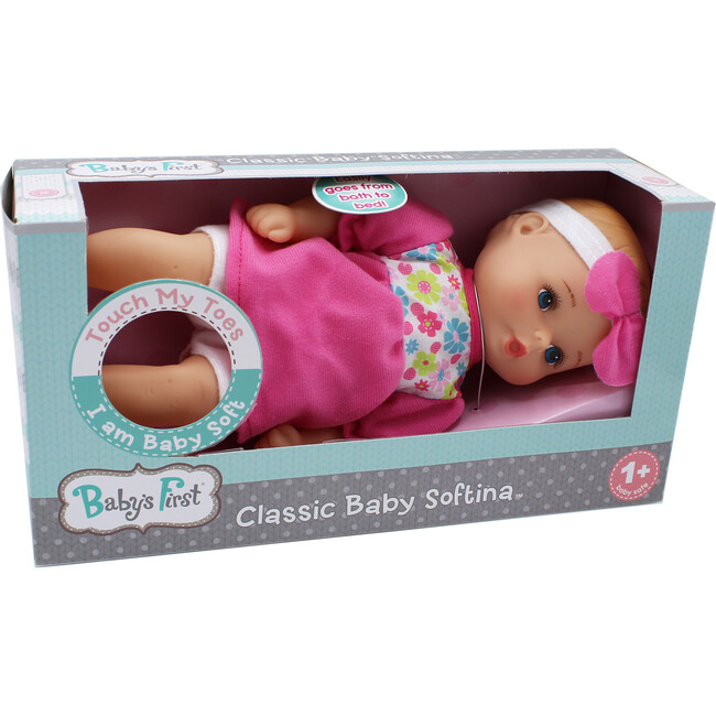 Goldberger Doll Baby's First 11" Classic Softina with Pink & Foral Jumper & Headband