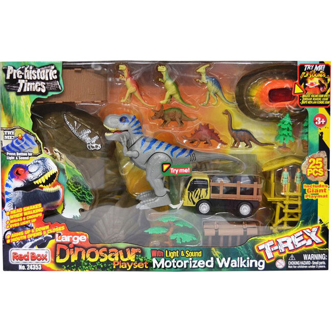 Pre-Historic Times: Large Dinosaur Park w/ Walking T-REX - Light & Sounds Playset