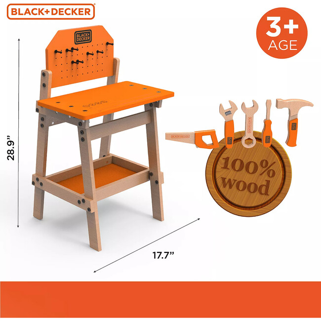 Black and Decker Kids Workbench and 6 Piece Wooden Tool Set - Tool Sets - 4