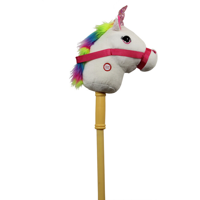 28" White Unicorn Stick Horse w/ Sounds