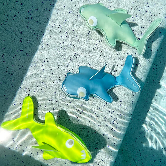 Sunnylife: Dive Buddies - Salty The Shark - 3 Pack, Aqua, Blue, Neon Yellow - Pool Toys - 2
