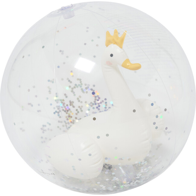Sunnylife: 3D Inflatable Beach Ball - Princess Swan - 13.7" Clear Ball - Pool Toys - 1