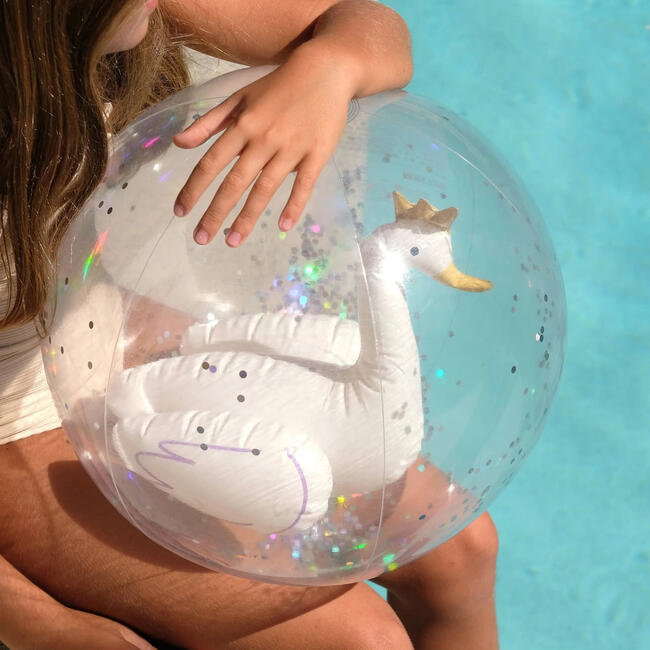 Sunnylife: 3D Inflatable Beach Ball - Princess Swan - 13.7" Clear Ball - Pool Toys - 2