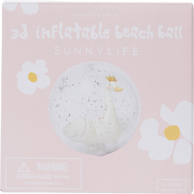 Sunnylife: 3D Inflatable Beach Ball - Princess Swan - 13.7" Clear Ball - Pool Toys - 4