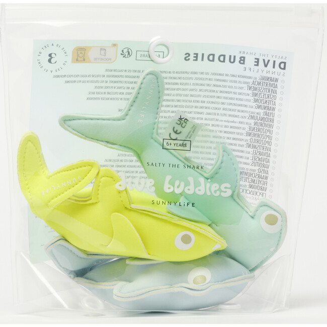 Sunnylife: Dive Buddies - Salty The Shark - 3 Pack, Aqua, Blue, Neon Yellow - Pool Toys - 5