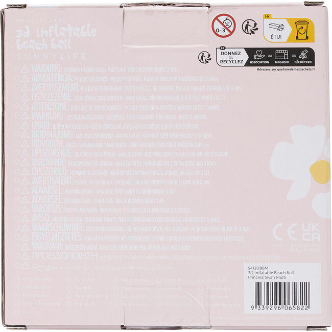 Sunnylife: 3D Inflatable Beach Ball - Princess Swan - 13.7" Clear Ball - Pool Toys - 5