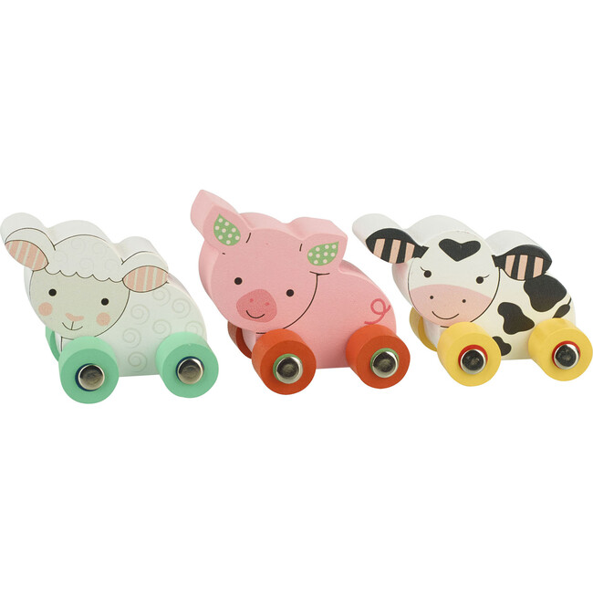 Orange Tree Toys: First Farm Animals - 3 Wooden Animals On Wheels - Play Kits - 1