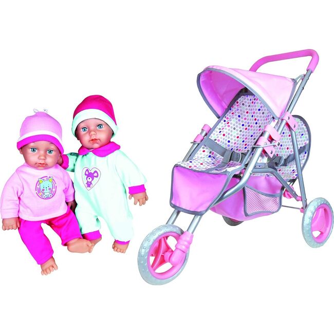 Lissi 11" Twin Baby Dolls with Twin Jogger Stroller