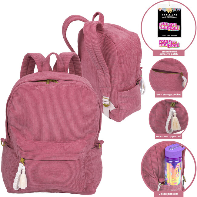 Style.Lab: Billie Corduroy Backpack - Rose Pink - Costume Accessories - 2