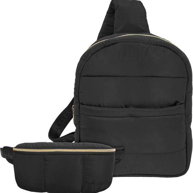 Style.Lab: Bekah Puffer Crossbody Backpack Belt Set - Black