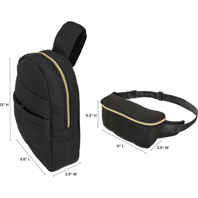 Style.Lab: Bekah Puffer Crossbody Backpack Belt Set - Black - Costume Accessories - 4