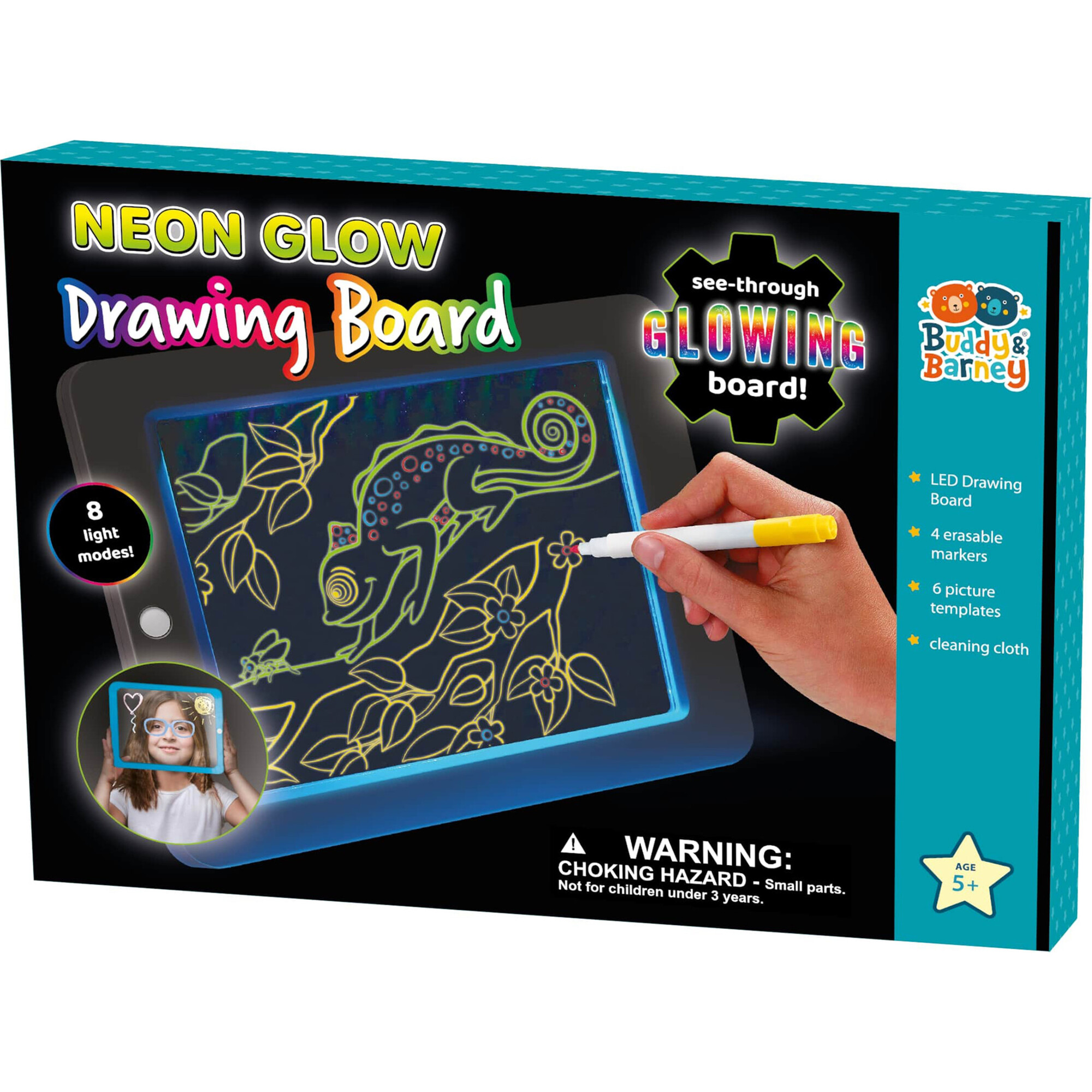 Buddy \u0026 Barney: Neon Glow Drawing Board - Ages 5+, image size:2000x2000