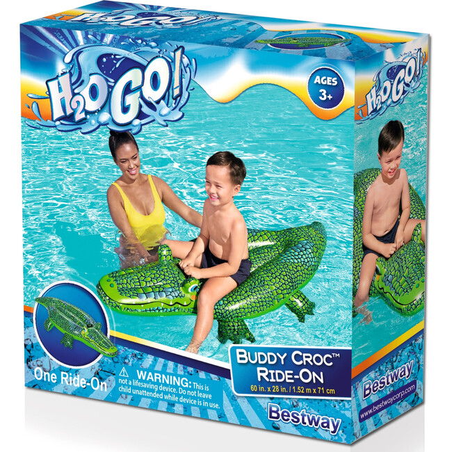 60" x 28" Buddy Croc Ride-On - Inflatable Crocodile Water Float - Pool Floats - 4