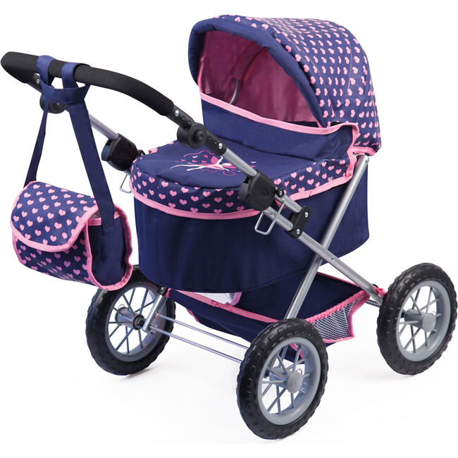 Trendy Pram Stroller for Toy Baby Dolls in Navy/Pink