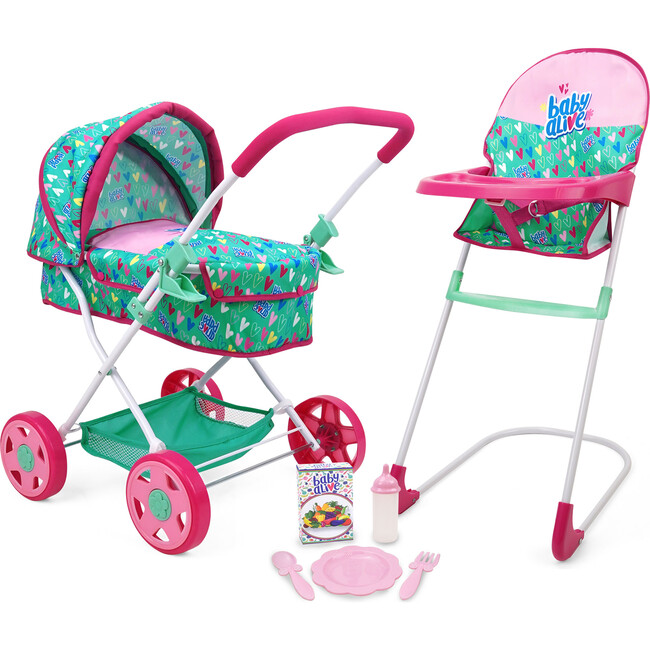 Baby Alive: Travel N' Feed Set - 7pcs - Green, Pink, Hearts