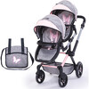 Bayer Design Dolls: Xeo Twin Pram - Butterfly Grey & Pink - Doll Accessories - 1 - thumbnail