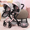 Bayer Design Dolls: Xeo Twin Pram - Butterfly Grey & Pink - Doll Accessories - 3