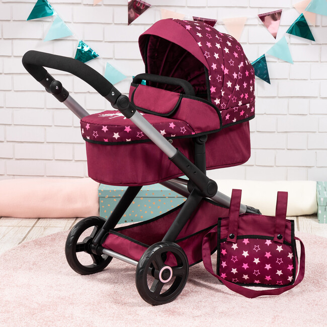 Bayer Design Dolls: Pram Xeo - Burgundy, White Stars, Unicorn - Doll Accessories - 2