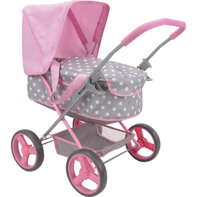 Cotton Candy Pink Baby Doll Pram Doll Accessory - Pink, Grey, Polka Dot
