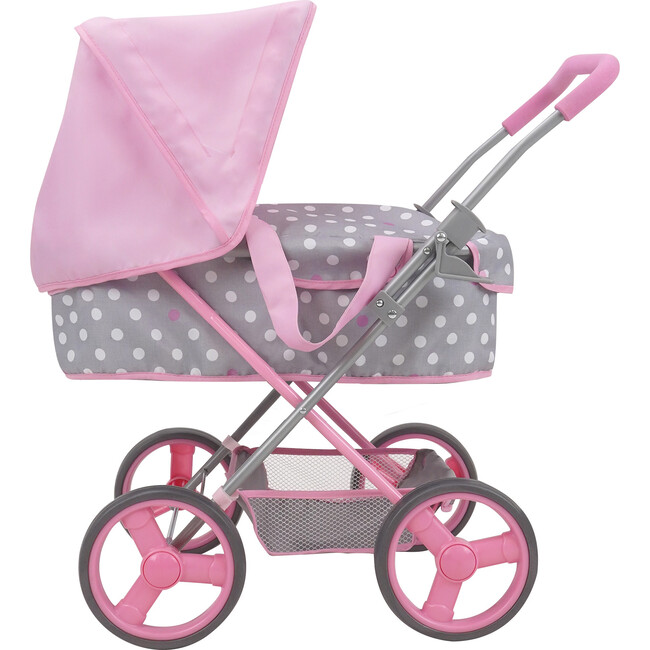 Cotton Candy Pink Baby Doll Pram Doll Accessory - Pink, Grey, Polka Dot - Doll Accessories - 4