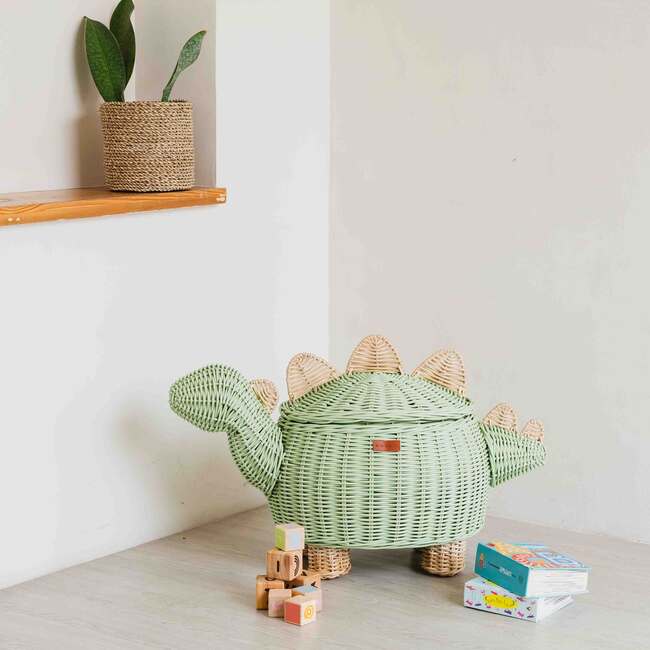 Dinosaur Handcrafted Rattan Storage Basket, Green, Medium - Storage Baskets - 2