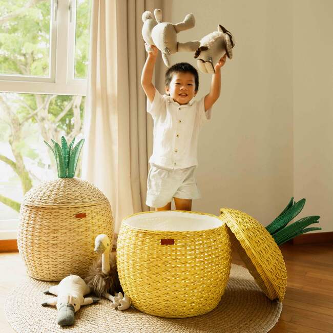 Pineapple Handcrafted Rattan Storage Basket With Removable Lining, Natural - Storage Baskets - 7