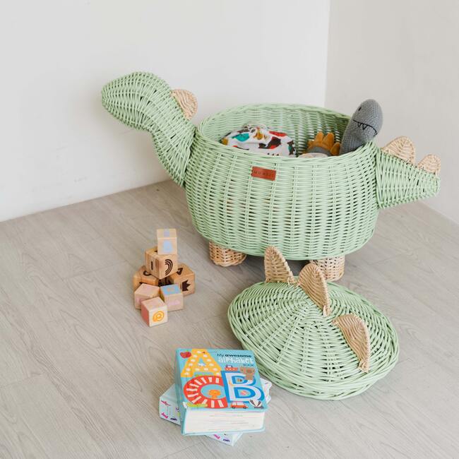 Dinosaur Handcrafted Rattan Storage Basket, Green, Medium - Storage Baskets - 3