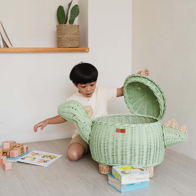 Dinosaur Handcrafted Rattan Storage Basket, Green, Medium - Storage Baskets - 5