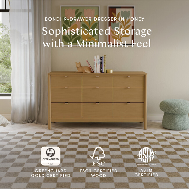 Bondi 9-Drawer Assembled Dresser in Honey - Dressers - 3