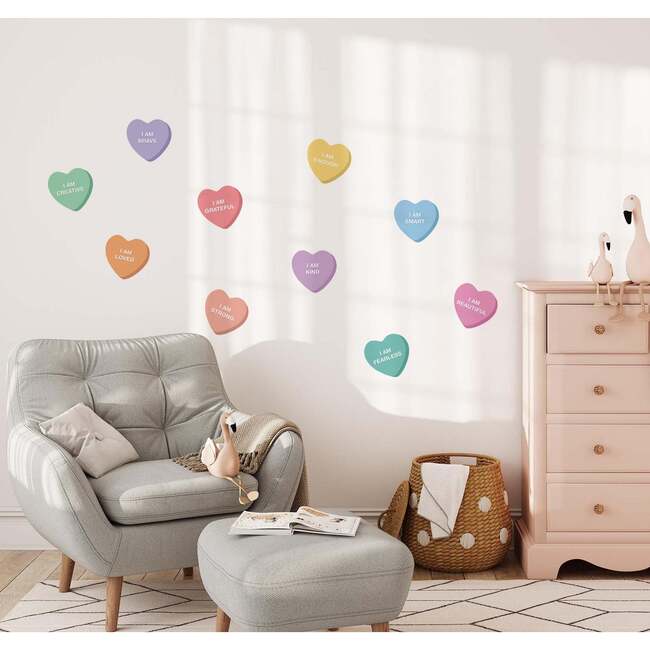 Peel & Stick Fabric Wall Stickers, Affirmation Hearts Bright