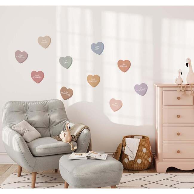 Peel & Stick Fabric Wall Stickers, Affirmation Hearts Muted