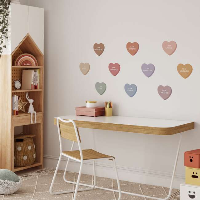 Peel & Stick Fabric Wall Stickers, Affirmation Hearts Muted - Wall Décor - 2
