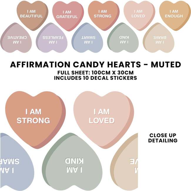 Peel & Stick Fabric Wall Stickers, Affirmation Hearts Muted - Wall Décor - 3