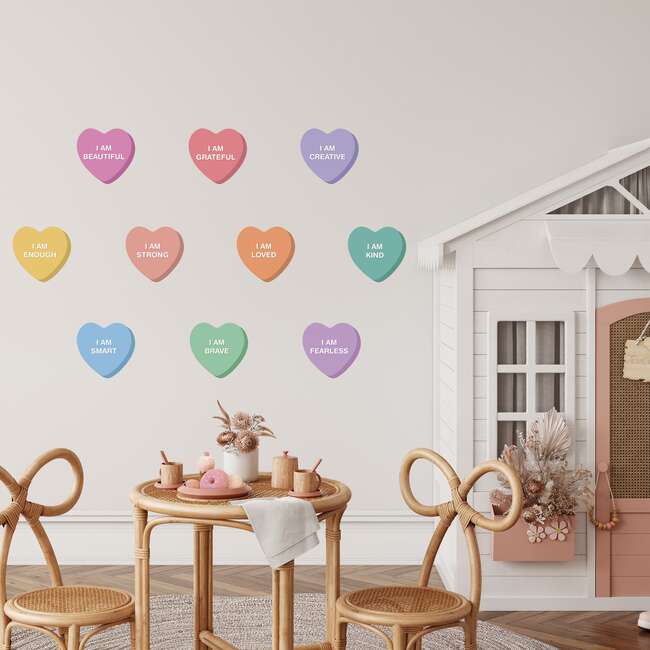 Peel & Stick Fabric Wall Stickers, Affirmation Hearts Bright - Wall Décor - 3