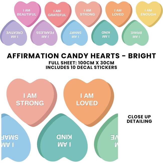 Peel & Stick Fabric Wall Stickers, Affirmation Hearts Bright - Wall Décor - 4