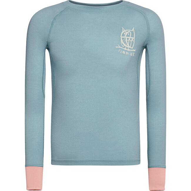 Uil Merino longsleeve "Elo", Ice blue / Sunset rose