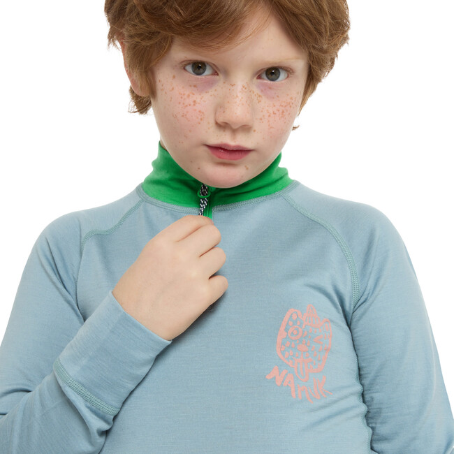 Honu Merino half-zip longsleeve "Rascal", Ice blue / Rana green - Sweatshirts - 5