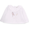 Babys Bunny Print Organic Cotton Ruffle Collar Long Sleeve T-Shirt, White - T-Shirts - 1 - thumbnail