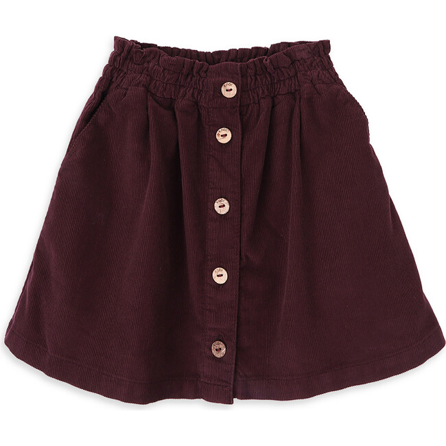 Graciela Corduroy Ruffle Waist Skirt, Burgundy - Skirts - 1