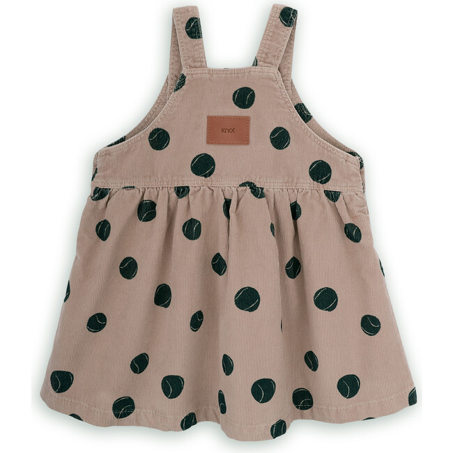 Elena Cotton Corduroy Tennis Balls Print Adjustable Strap Pinafore Dress, Beige - Dresses - 3