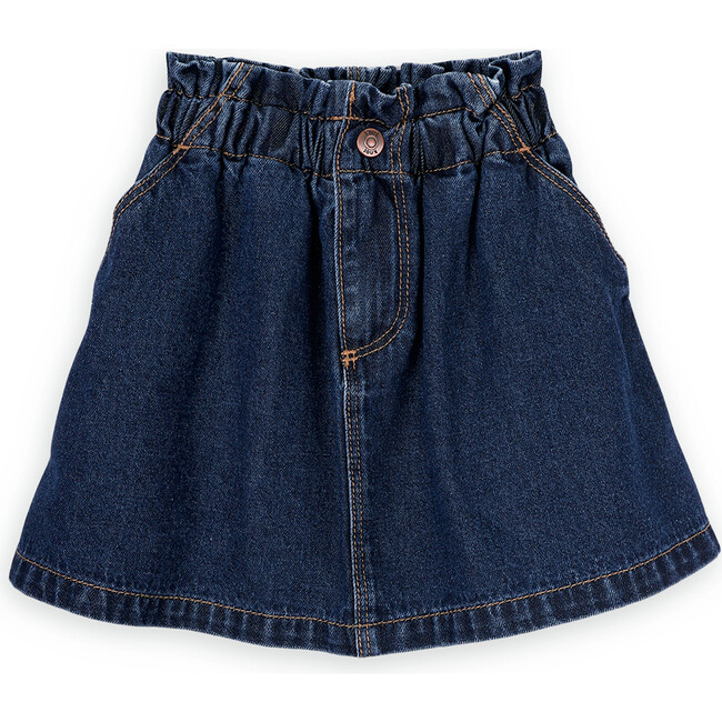 Vanessa Cotton Denim Elastic Waist Nail Button Pocket Skirt, Blue