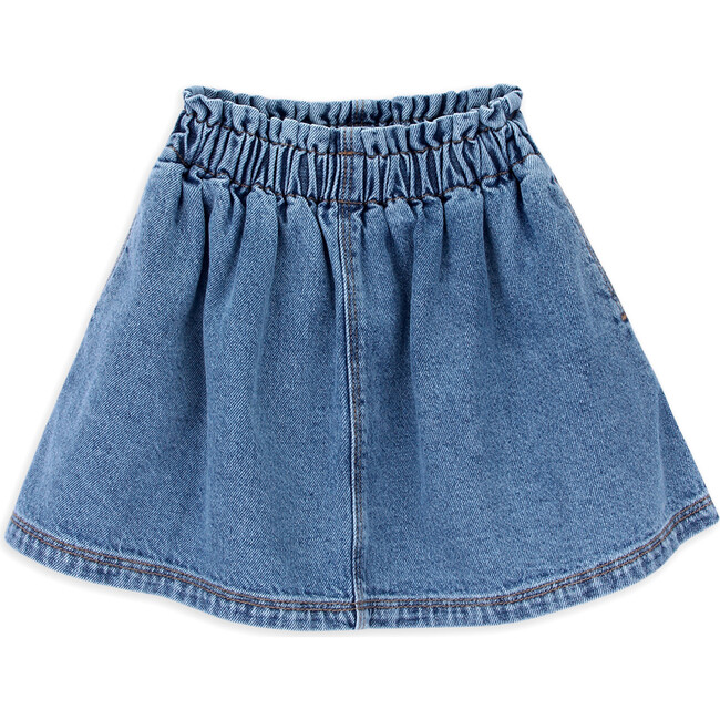 Jodie Ruffle Waist Above Knee Belt Loop Denim Skirt, Medium Blue - Skirts - 1