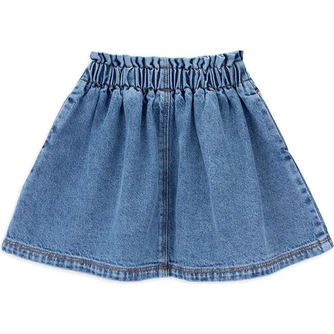 Jodie Ruffle Waist Above Knee Belt Loop Denim Skirt, Medium Blue - Skirts - 3